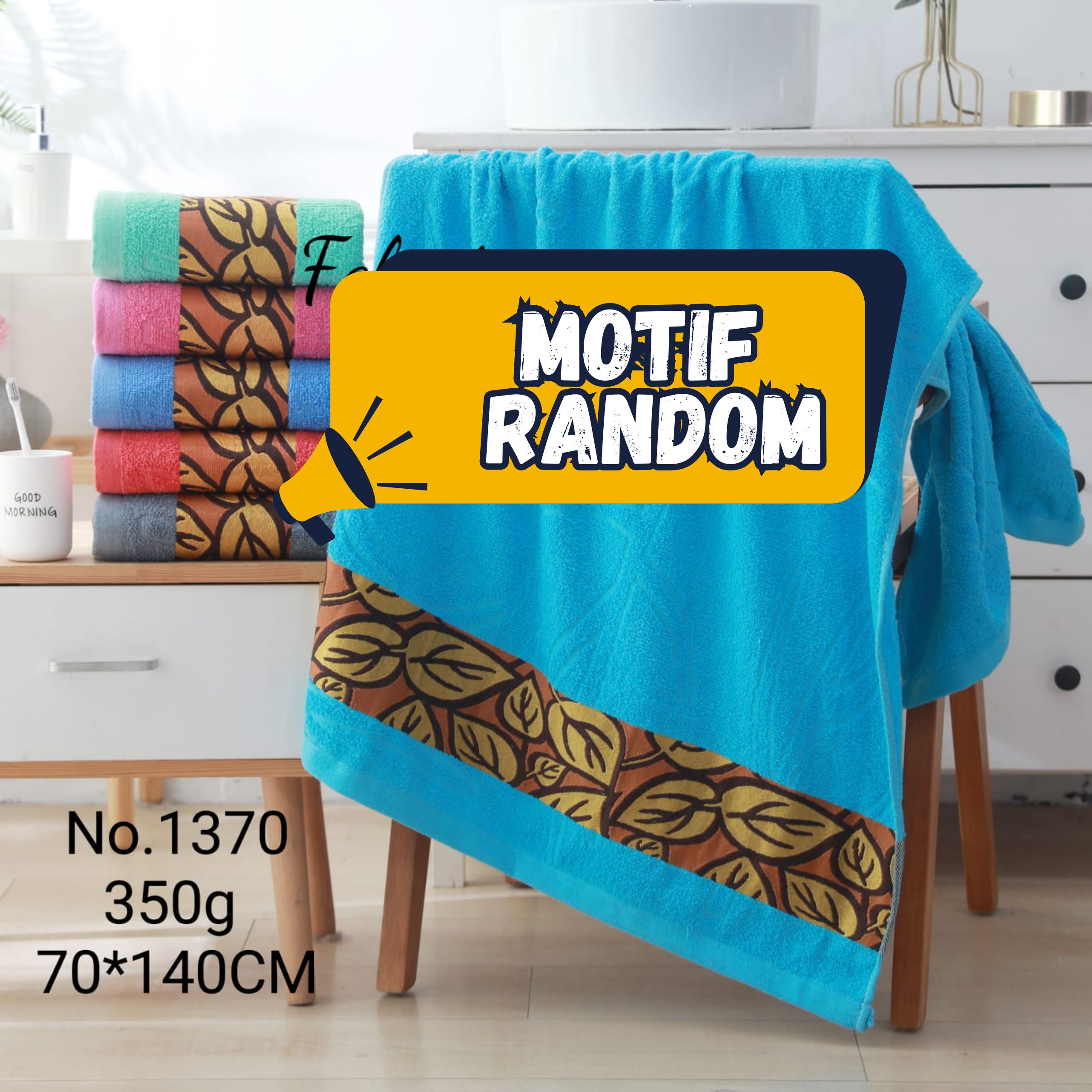 Set 3 pcs Handuk Katun Premium Warna-Warni Ukuran 70x140cm Motif Elegan Harga 75,000 rupiah*Gratis Ongkir
