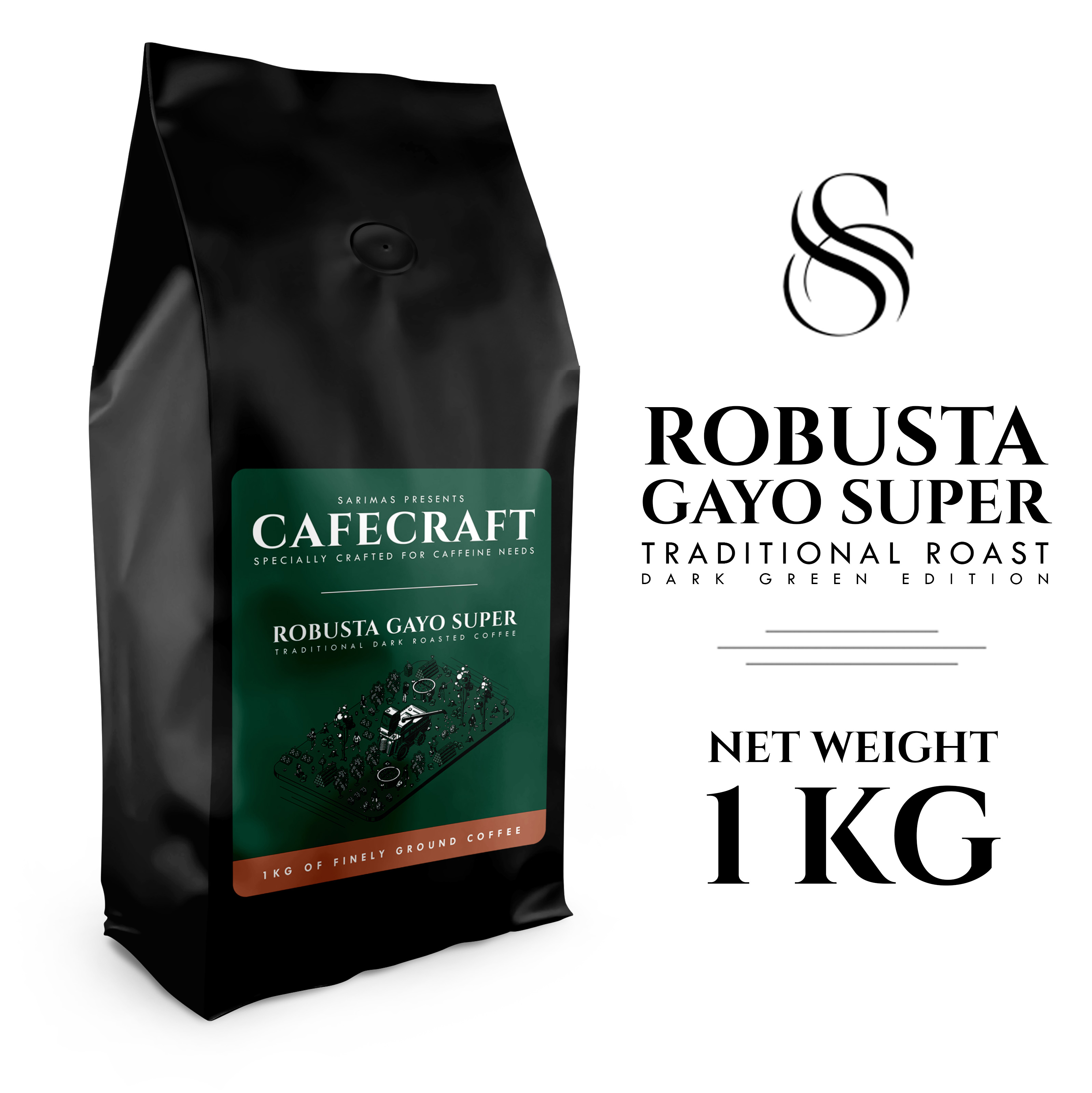 Cafecraft Kopi Robusta Gayo Super 1KG Sarimas (kopi Bubuk) Fresh Roasted - Dark Green