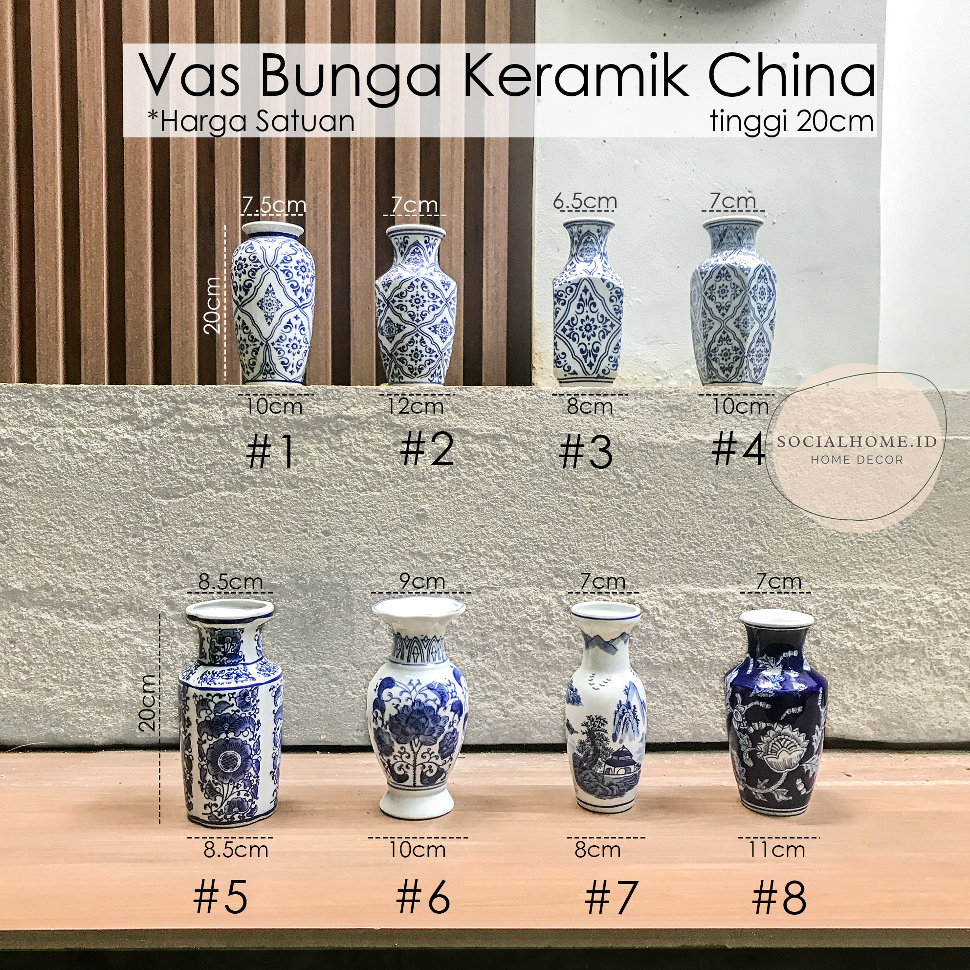 Vas Bunga Keramik Porcelain China Putih, Vas Imlek, CNY, Tinggi 20 & 26 cm