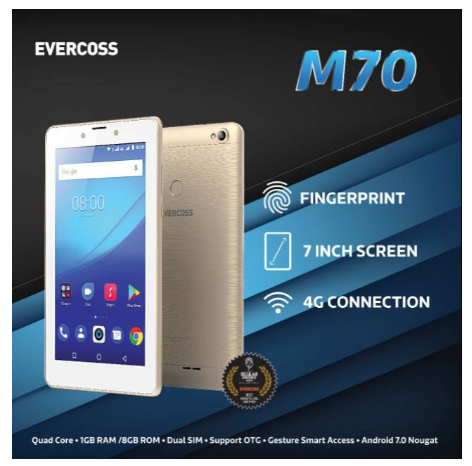 Evercoss M70 Tablet 4G Ram 1 GB Rom 8 GB Garansi Resmi