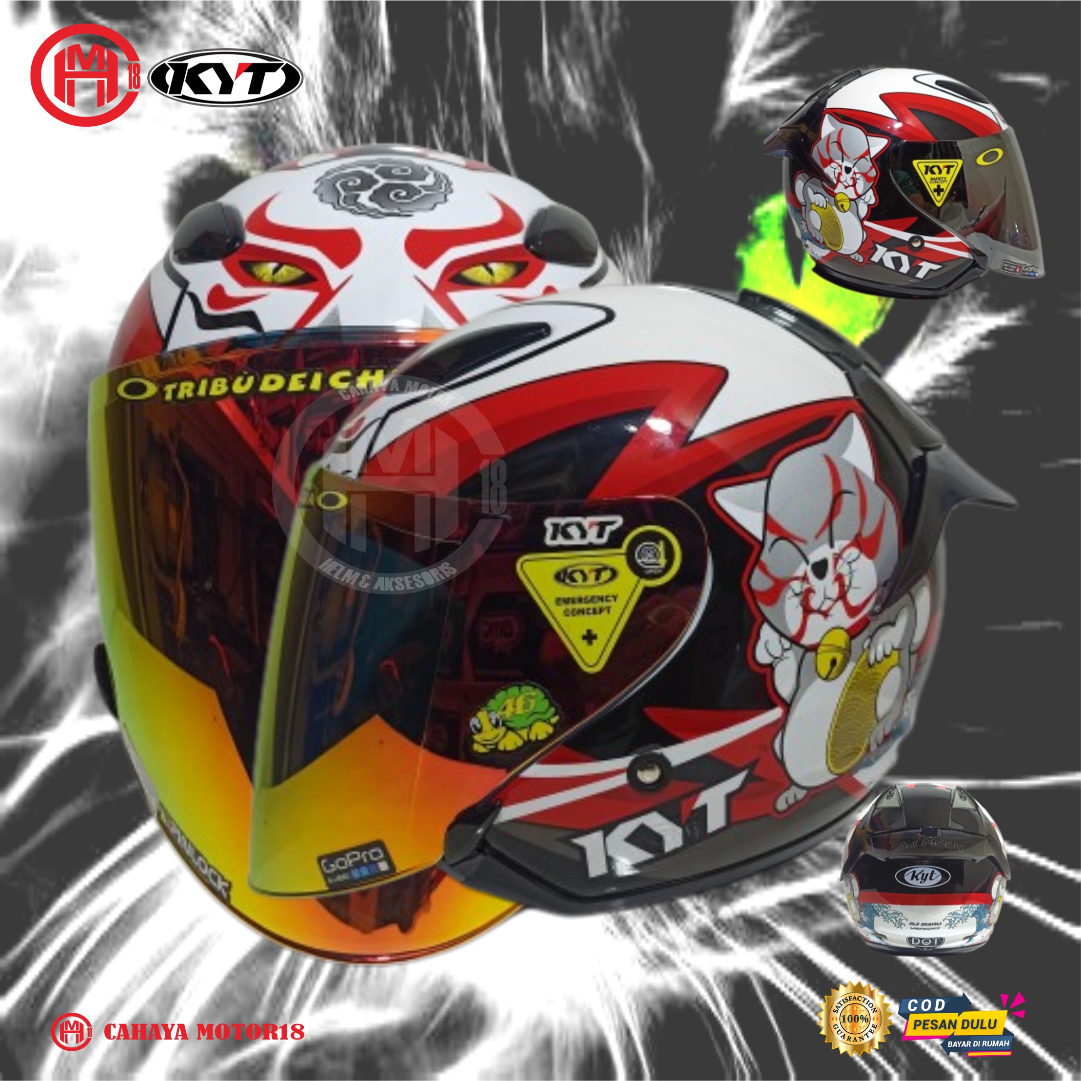 PAKET GANTENG HELM KYT DJ MARU KABUKI CAT FLAT VISOR IRIDIUM|FREE STIKER DAN SPOILER Harga 380,000 rupiah*Gratis Ongkir