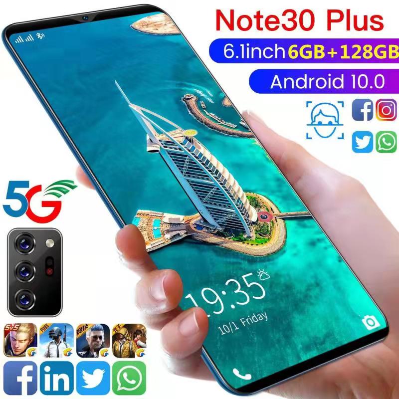 Sansung Note30 6.1 pulgada 8GB RAM + 128GB ROM 4800MAh malaking screen mobile phone Bagong smarhone Android9.1 telepono ay sumusuporta sa mga laro Mobile phone buong HD screen smart phone mobile tp Mobile Phones on Sale Cellphone Smartphone 5G