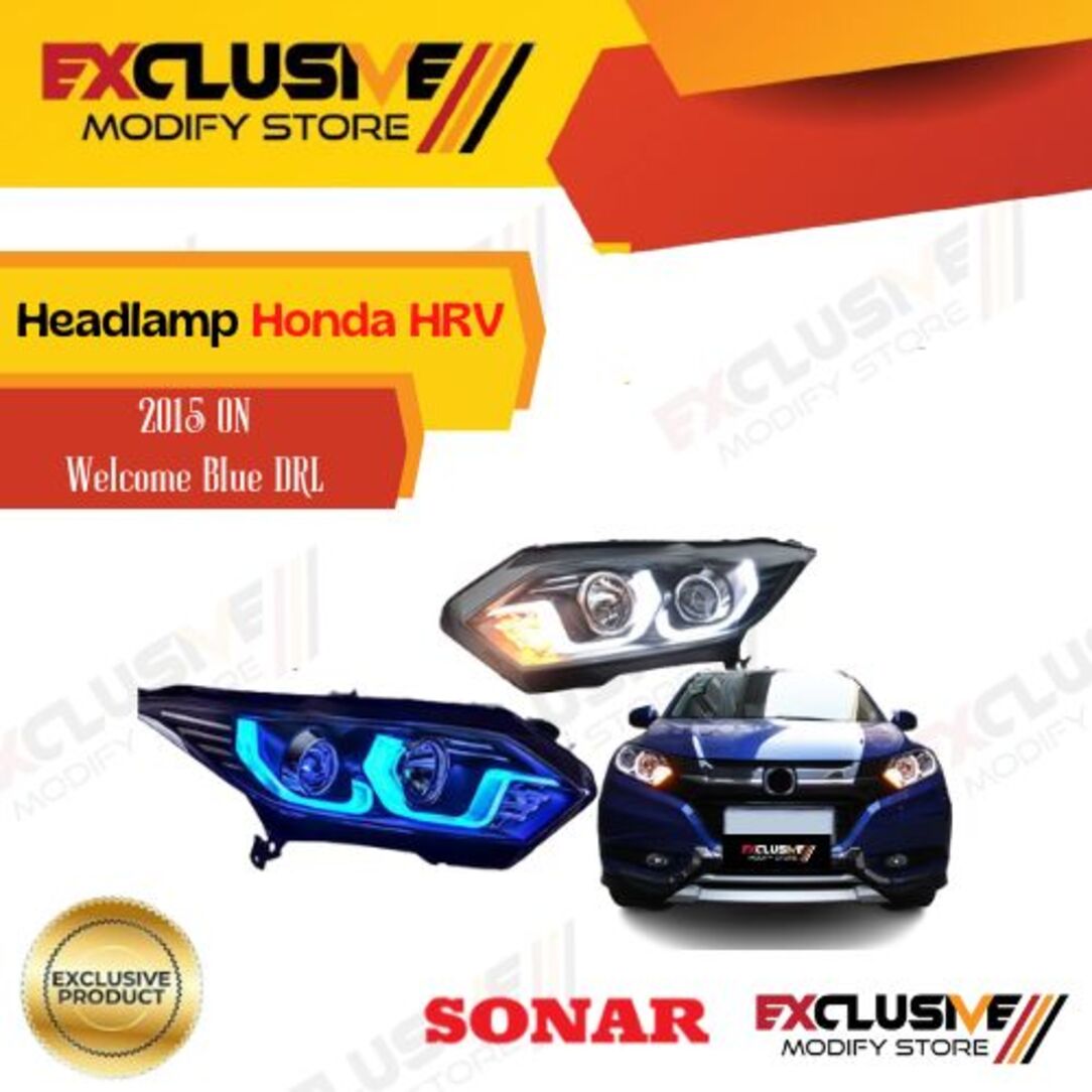 Headlamp Honda HRV V2 welcome blue to white DRL complete hid & LED kit Harga 7,950,000 rupiah*Gratis Ongkir