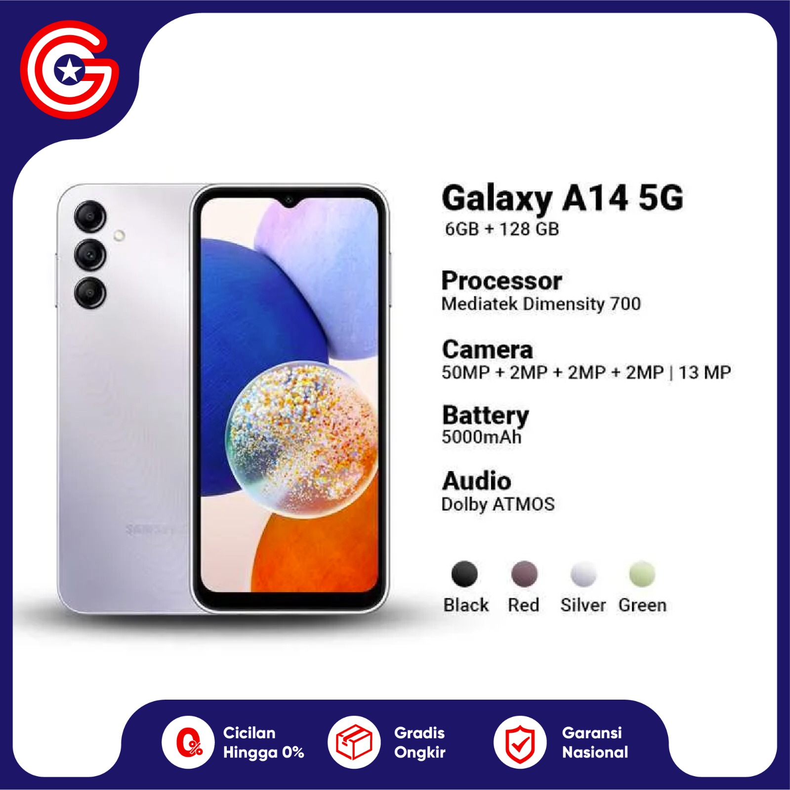 Samsung Galaxy A14 5G Smartphone [6/128GB] + Travel Adaptor 15W | Garansi Resmi 1 Tahun Harga  2,329,000 Ringgit*Penghantaran Percuma
