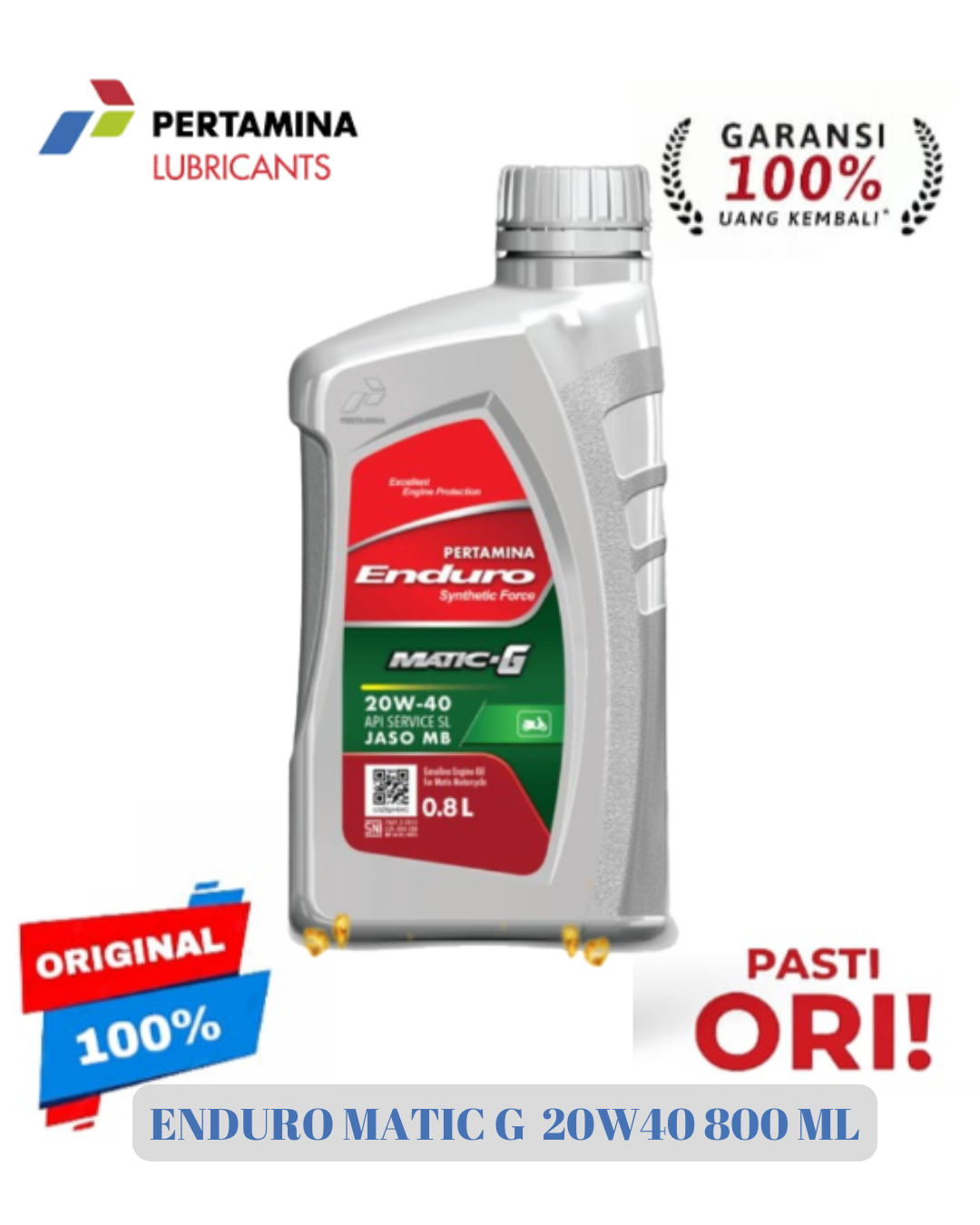 Original Enduro Matic G 20w40 800ml oil. For motorcycle Matic Vario beat scopy spacy Mio SkyDrive etc Harga 22,200 rupiah*Gratis Ongkir