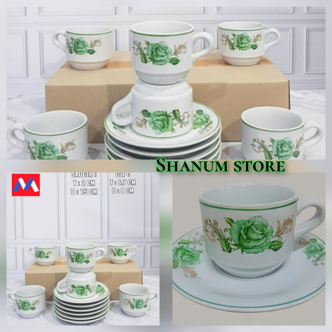 1 SET Cangkir TEH/ Cangkir Kopi Keramik Keluaran Terbaru Motif Kembang Mewah