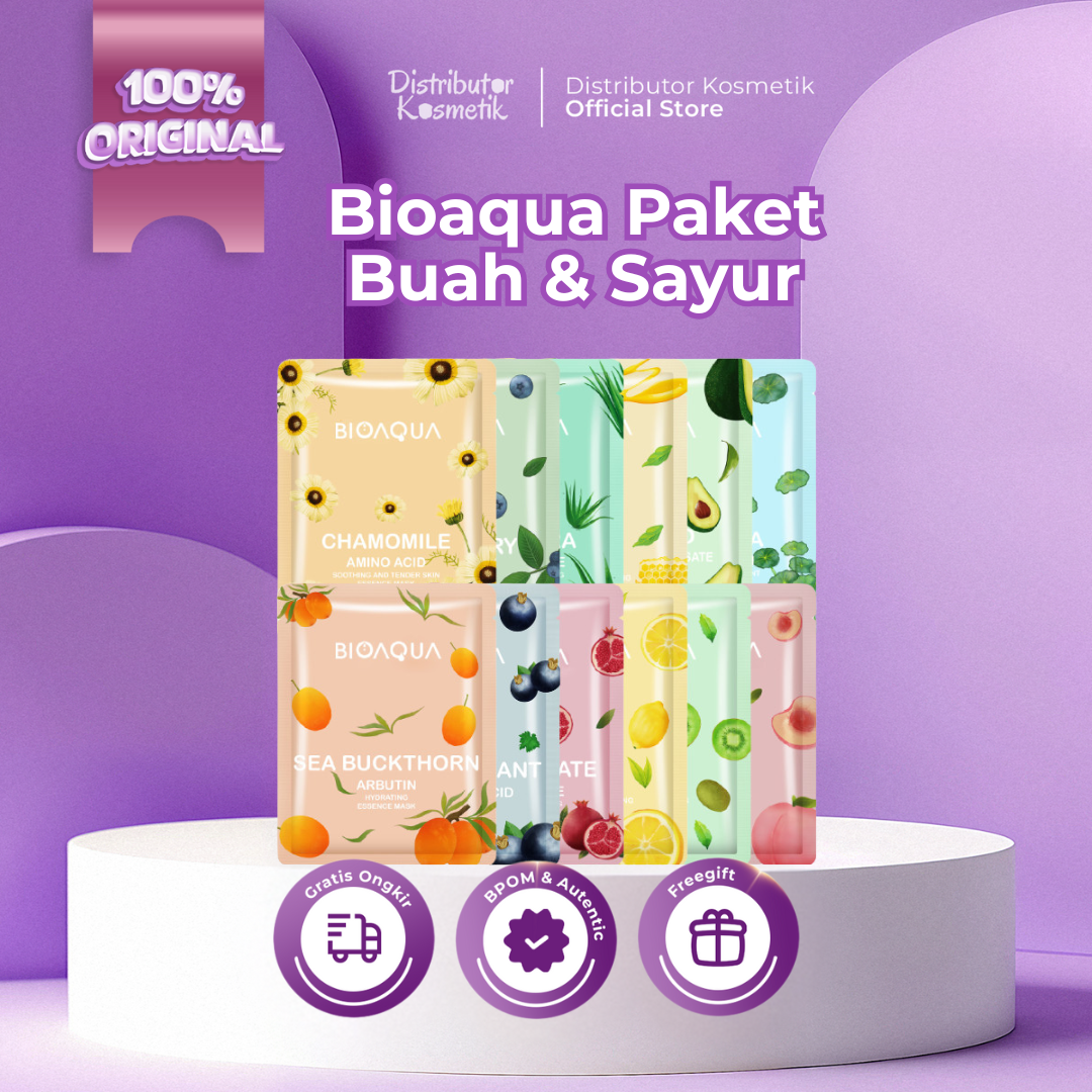 AGEN RESMI 50 PCS BIOAQUA Sheet Mask Paket Brightening Moisturizing Skin Care Hydrating Essence Face M…
