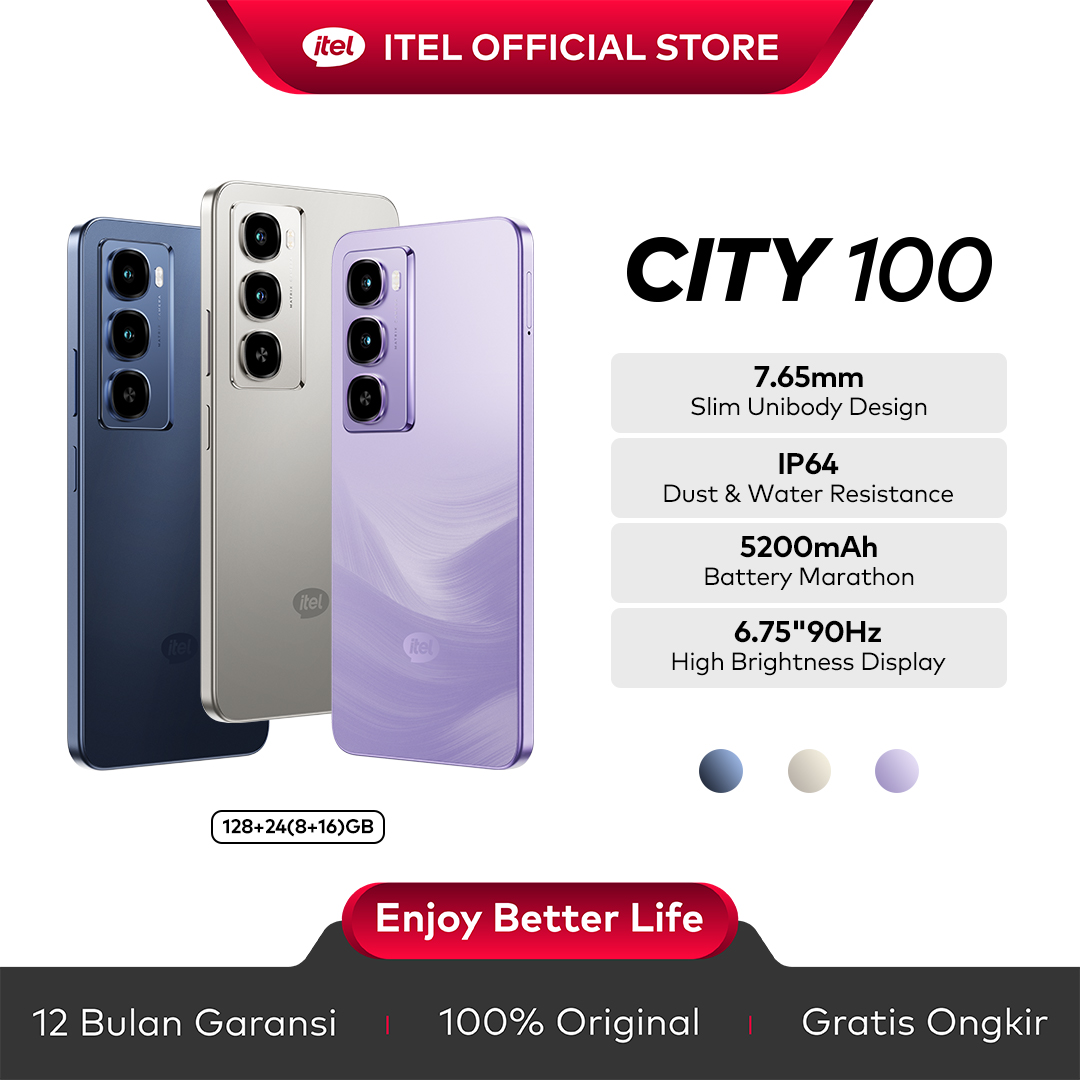 Itel city100 RAM 128 + 24GB(8 + 16GB) -big battery 5200mah-6.75 ''90Hz high brightness display Harga 1,398,800 rupiah*Gratis Ongkir