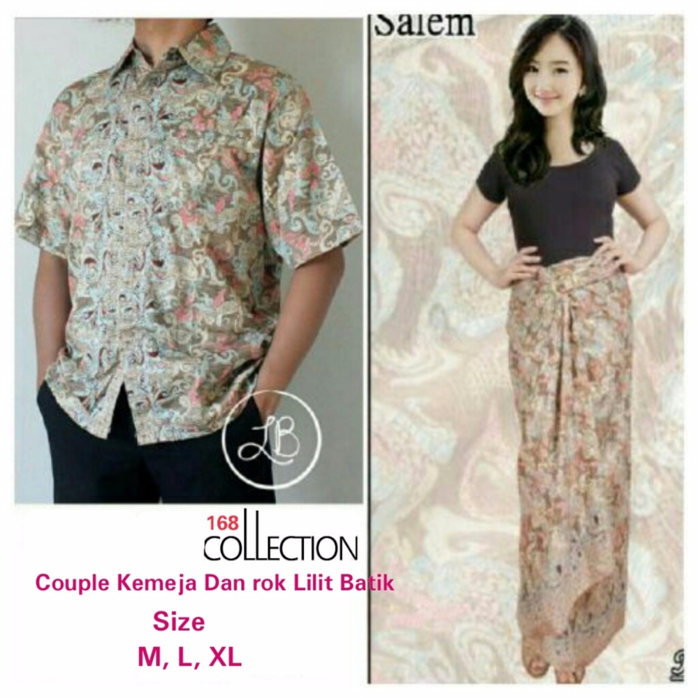 Couple Stelan Atasan Blouse Peach Batwing Dan Roklilit Batik Peach 168 Collection Couple Atasan Kemeja Tina Dan Rok Lilit Batik Peach
