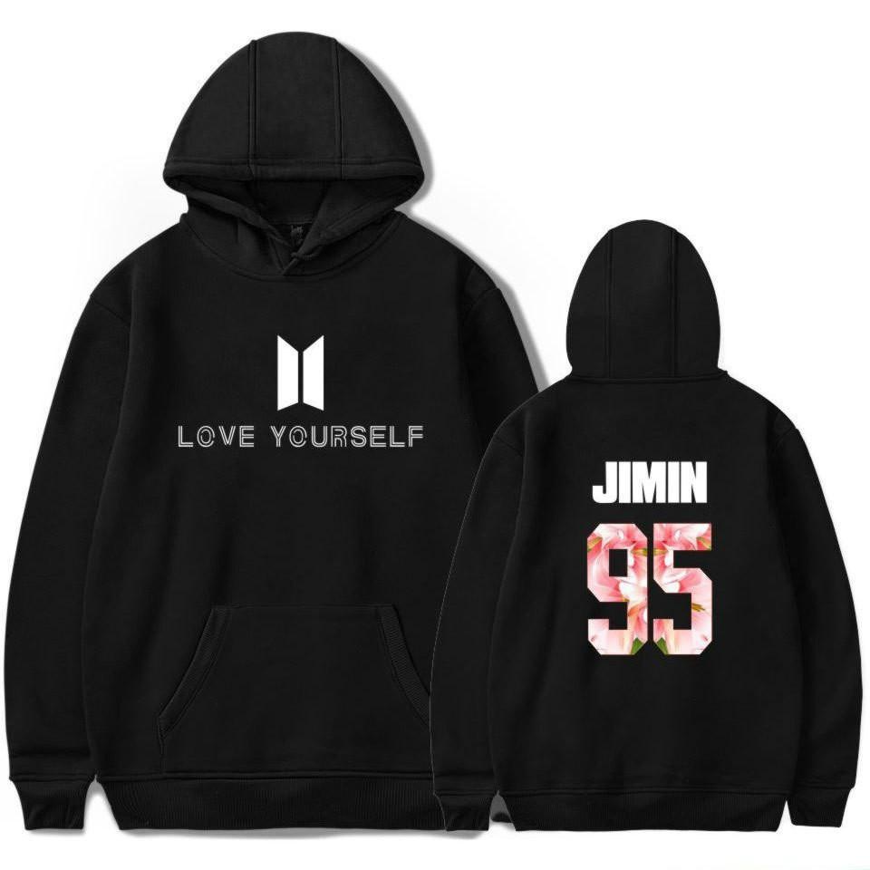 2017 Baru Kedatangan BTS Bangtan Boys Sweatshirts Hoodie Wanita BTS Mencintai Diri Sendiri Wanita/pria Hoodies Sweatshirts Musim Gugur dan Musim Dingin Penggemar Sweatshirts Maxi Plus Ukuran XXXXL Wanita/Pria Hoodies JIMIN 95 (Hitam) -Intl