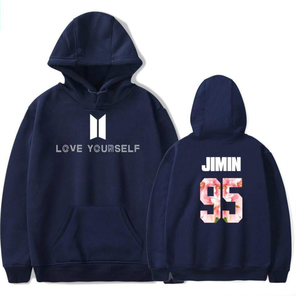 2017 Baru Kedatangan BTS Bangtan Boys Sweatshirts Hoodie Wanita BTS Mencintai Diri Sendiri Wanita/pria Hoodies Sweatshirts Musim Gugur dan Musim Dingin Penggemar Sweatshirts Maxi Plus Ukuran XXXXL Wanita/Pria Hoodies JIMIN 95 (Navy Biru) -Intl