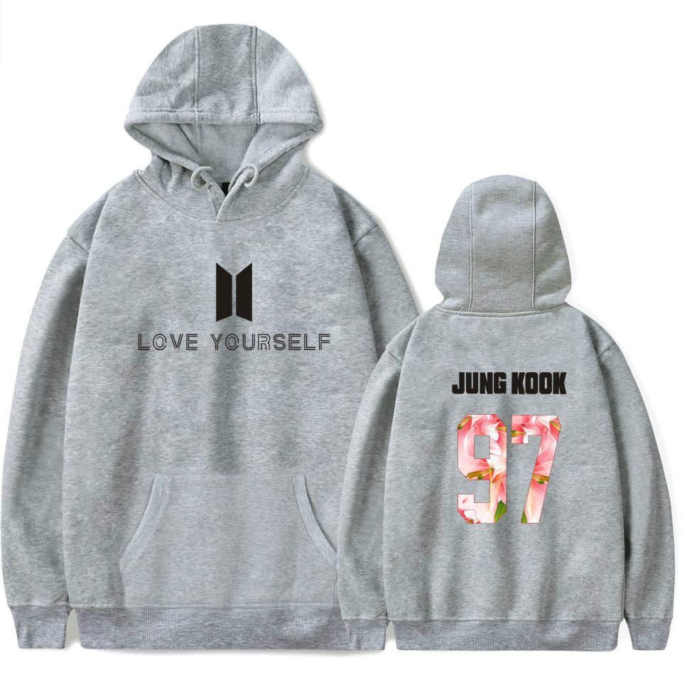 2017 Baru Kedatangan BTS Bangtan Boys Sweatshirts Hoodie Wanita BTS Mencintai Diri Sendiri Wanita/pria Hoodies Sweatshirts Musim Gugur dan Musim Dingin Penggemar Sweatshirts Maxi Plus Ukuran XXXXL Wanita/Pria Hoodies JUNG KOOK 97 (Grey) -Intl