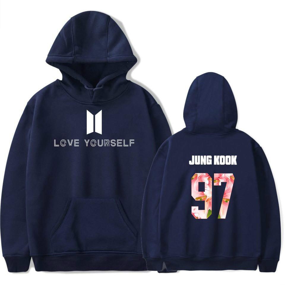 2017 Baru Kedatangan BTS Bangtan Boys Sweatshirts Hoodie Wanita BTS Mencintai Diri Sendiri Wanita/pria Hoodies Sweatshirts Musim Gugur dan Musim Dingin Penggemar Sweatshirts Maxi Plus Ukuran XXXXL Wanita/Pria Hoodies JUNG KOOK 97 (Navy Biru) -Intl