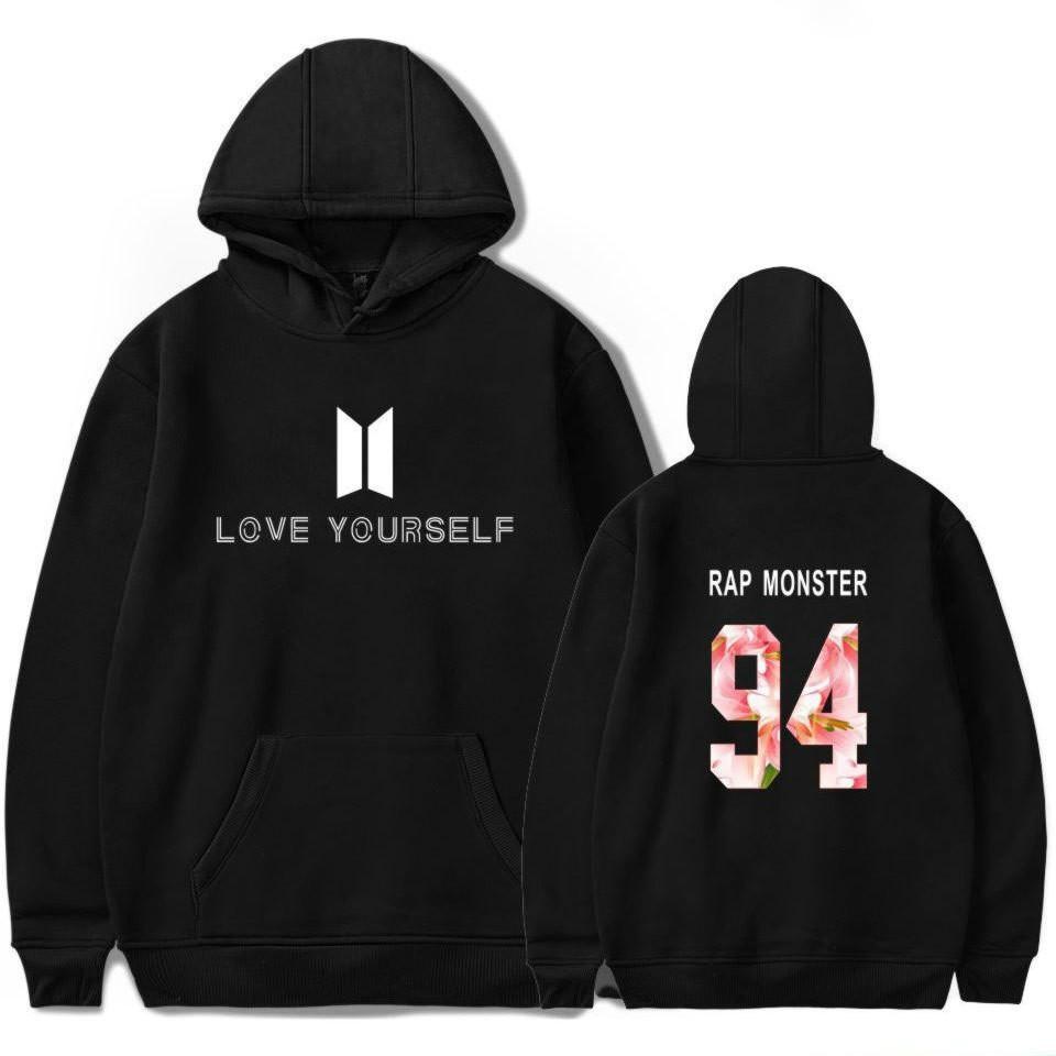 2017 Baru Kedatangan BTS Bangtan Boys Sweatshirts Hoodie Wanita BTS Mencintai Diri Sendiri Wanita/pria Hoodies Sweatshirts Musim Gugur dan Musim Dingin Penggemar Sweatshirts Maxi Plus Ukuran XXXXL Wanita/Pria Hoodies RAP MONSTER 94 (Hitam) -Intl