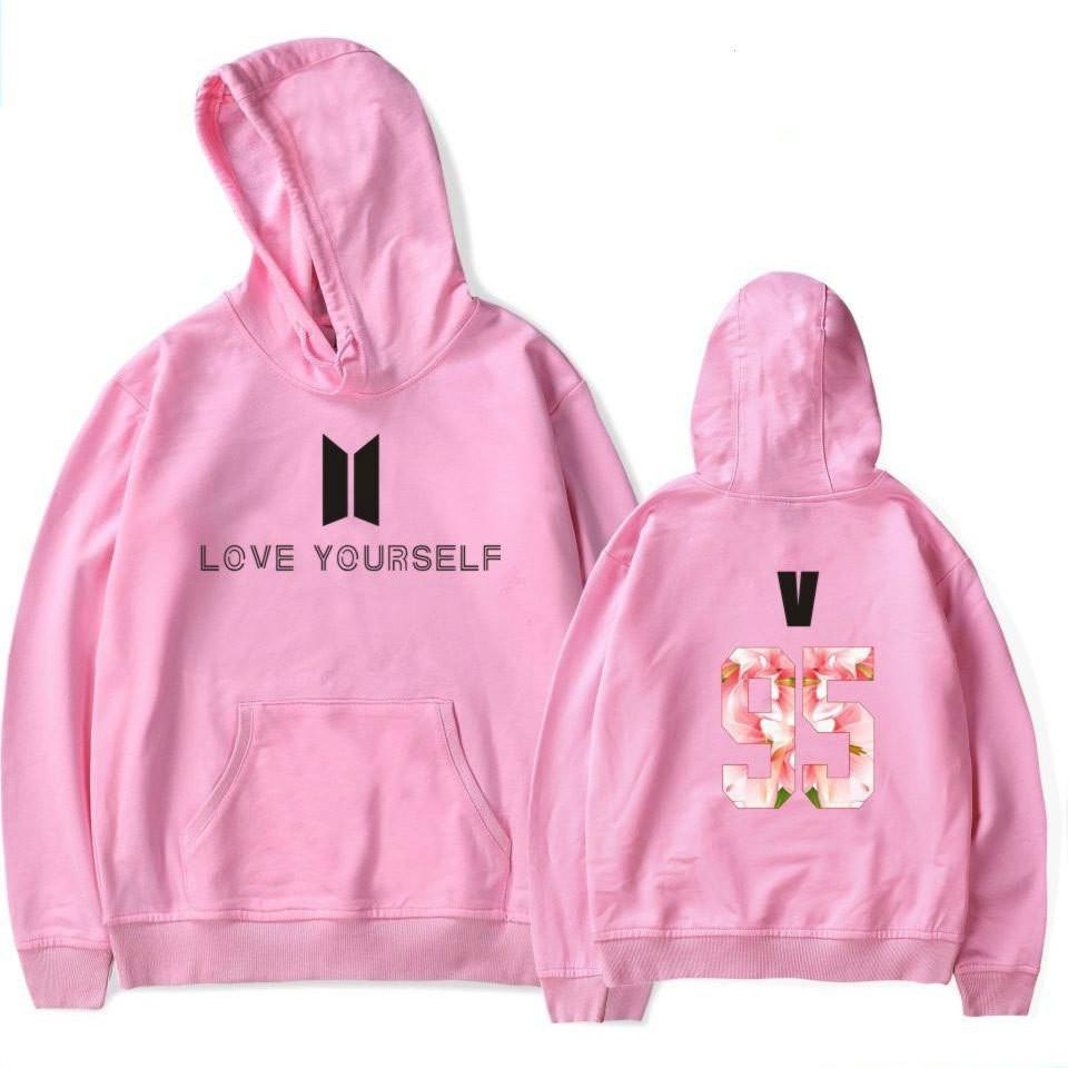 2017 Baru Kedatangan BTS Bangtan Boys Sweatshirts Hoodie Wanita BTS Mencintai Diri Sendiri Wanita/pria Hoodies Sweatshirts Musim Gugur dan Musim Dingin Penggemar Sweatshirts Maxi Plus Ukuran XXXXL Wanita/Pria Hoodies V 95 (Pink) -Intl