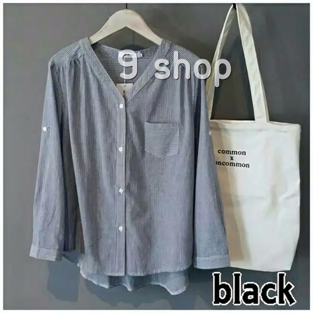 9 Shop Kemeja Salur Wanita Mona - Pink / Atasan Wanita / Blouse Wanita