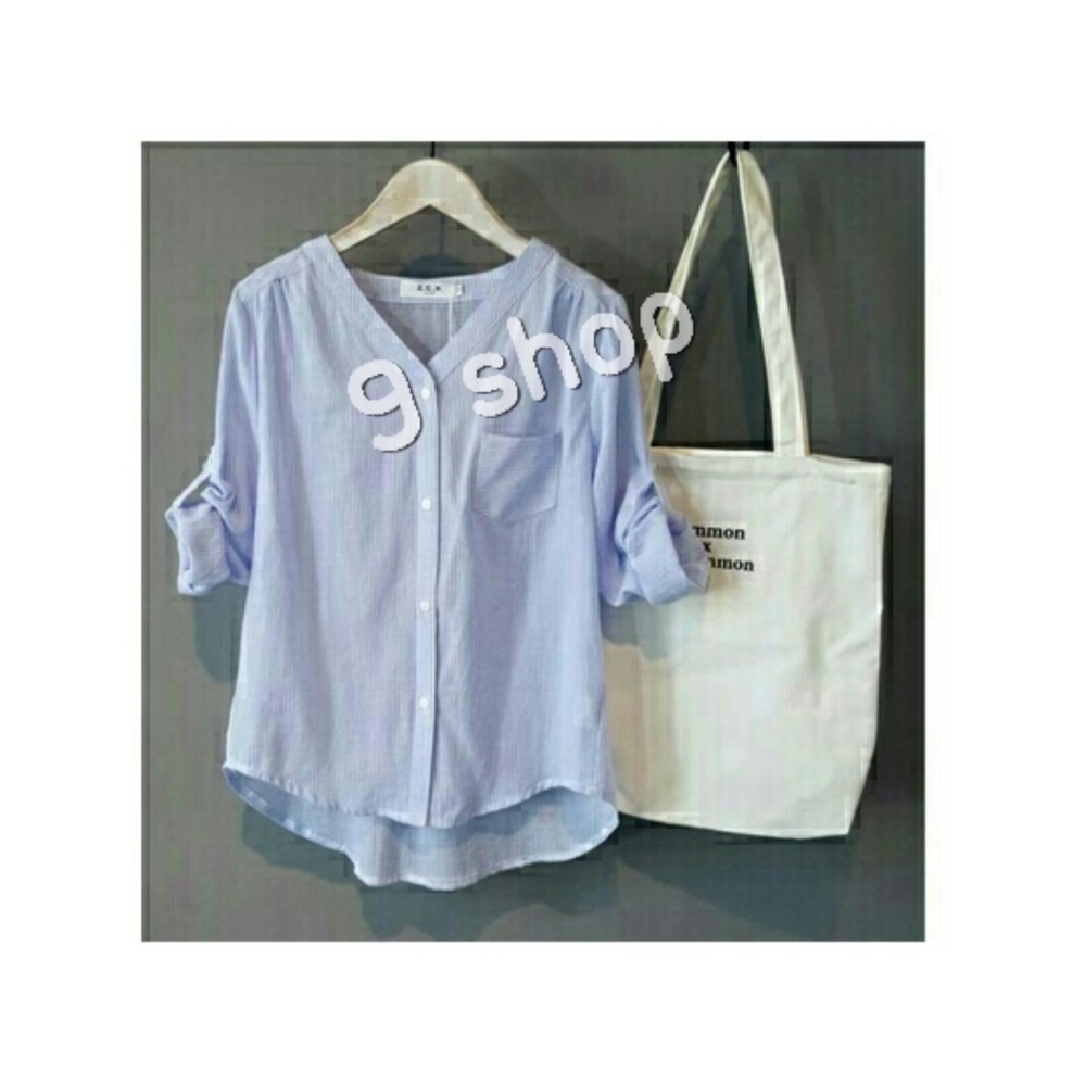 9 Shop Kemeja Salur Wanita Mona - Pink / Atasan Wanita / Blouse Wanita