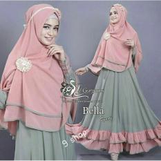 9 Shop Set Gamis Syari Muslim Wanita BELLA - HIJAU SALEM ( Tanpa Bros ) Dress Muslim Syar'i Muslim Hijab Muslim Gamis Wanita