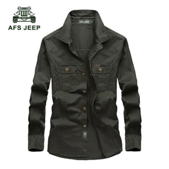 Gambar AFS JEEP men s comfortable fashion casual long sleeved shirt(Green)  intl