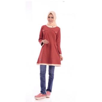 Gambar Alnita Blouse Atasan AA 15 Kaos Wanita Baju Muslim Tunik KemejaKaos Merah Two Tone