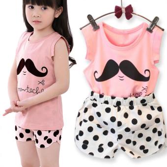 Gambar Amart anak gadis tanpa lengan Set kaos + celana pendek yang menghiasi pakaian klausa kumis cetak   Internasional