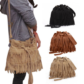 Amart Retro Berumbai Ember Serut Tas Wanita Tas Rumbai (coklat) - International Pebruari 2019 - 2 Amart Retro berumbai ember serut tas wanita tas rumbai (coklat) - International - 2