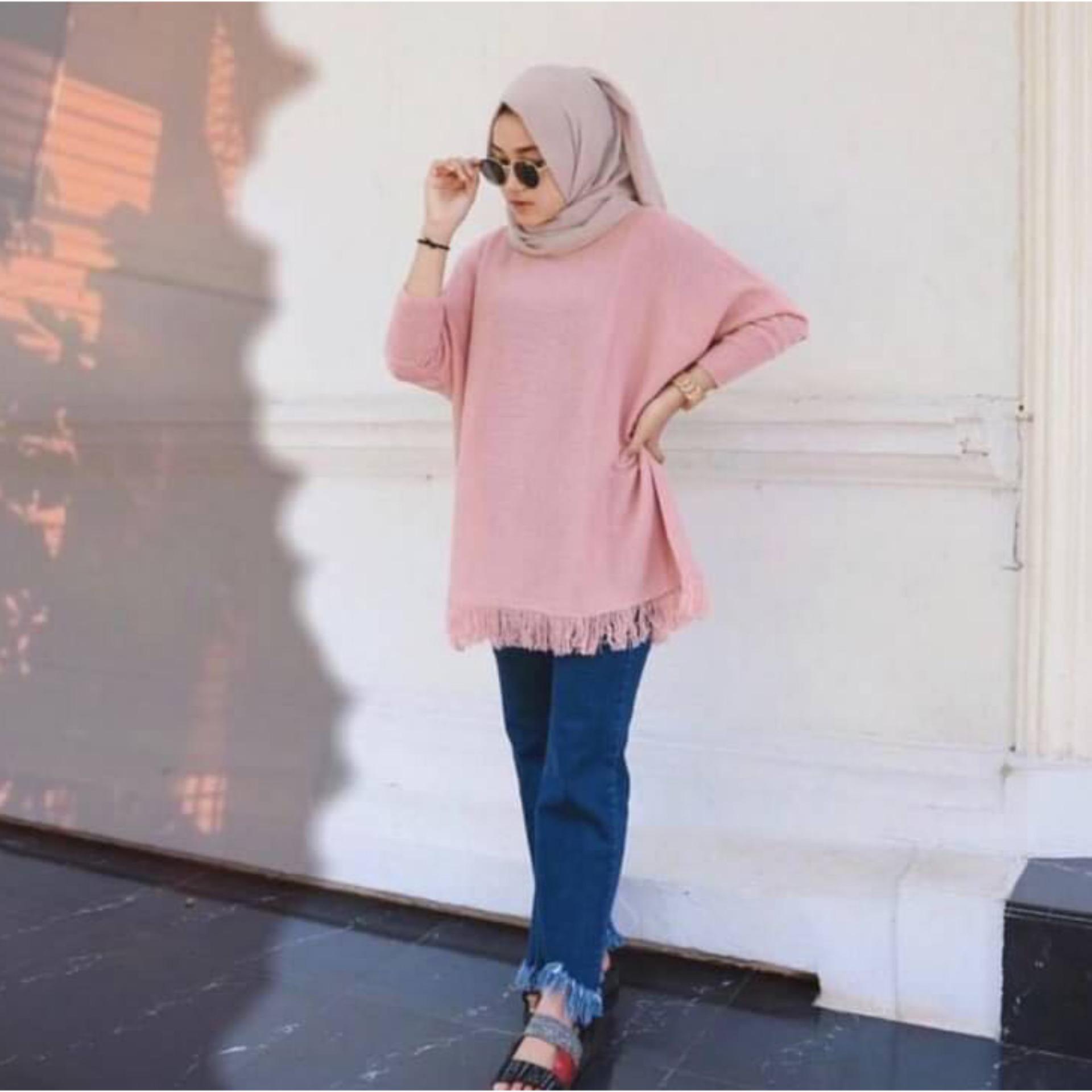 Atasan Fashion Wanita- Raida with bottom Rumbai- Rajut Halus- Kualitas dijamin- tidak Panas