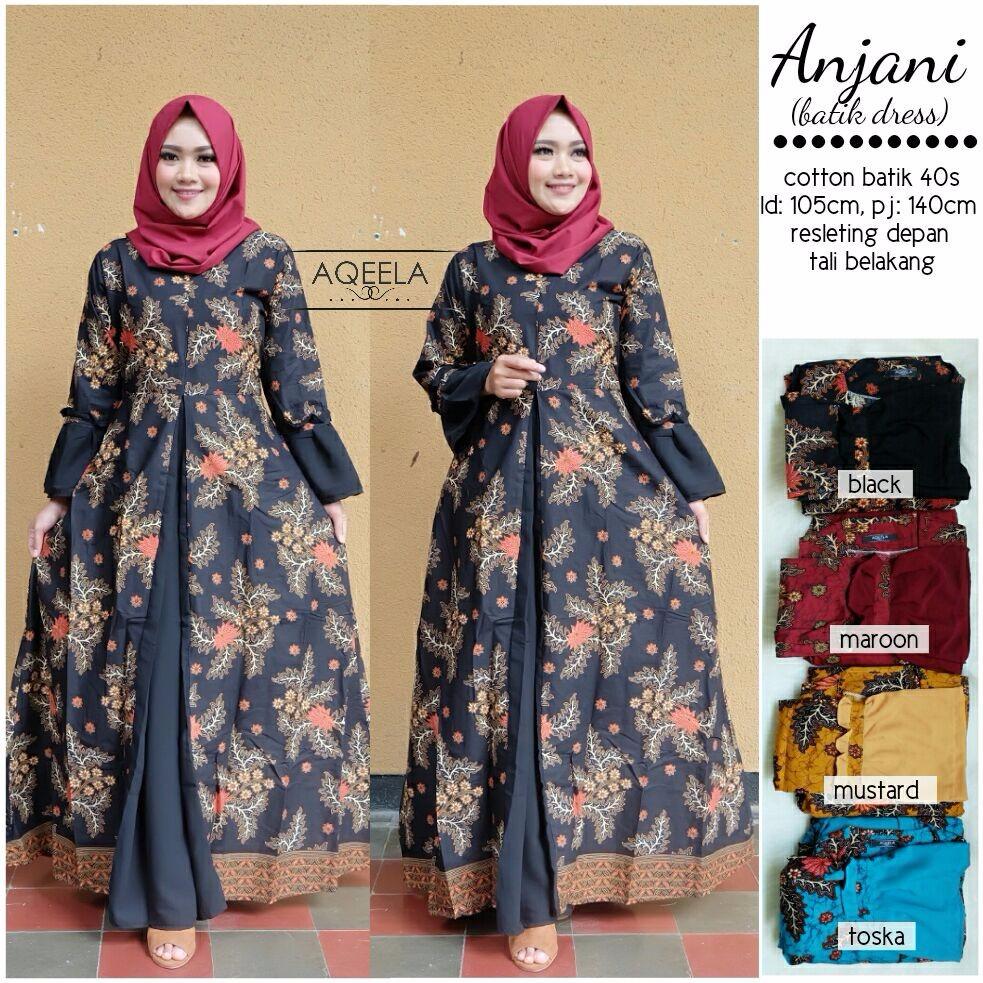 Baju Gamis Batik Muslimah Anjani Longdress Busui XL
