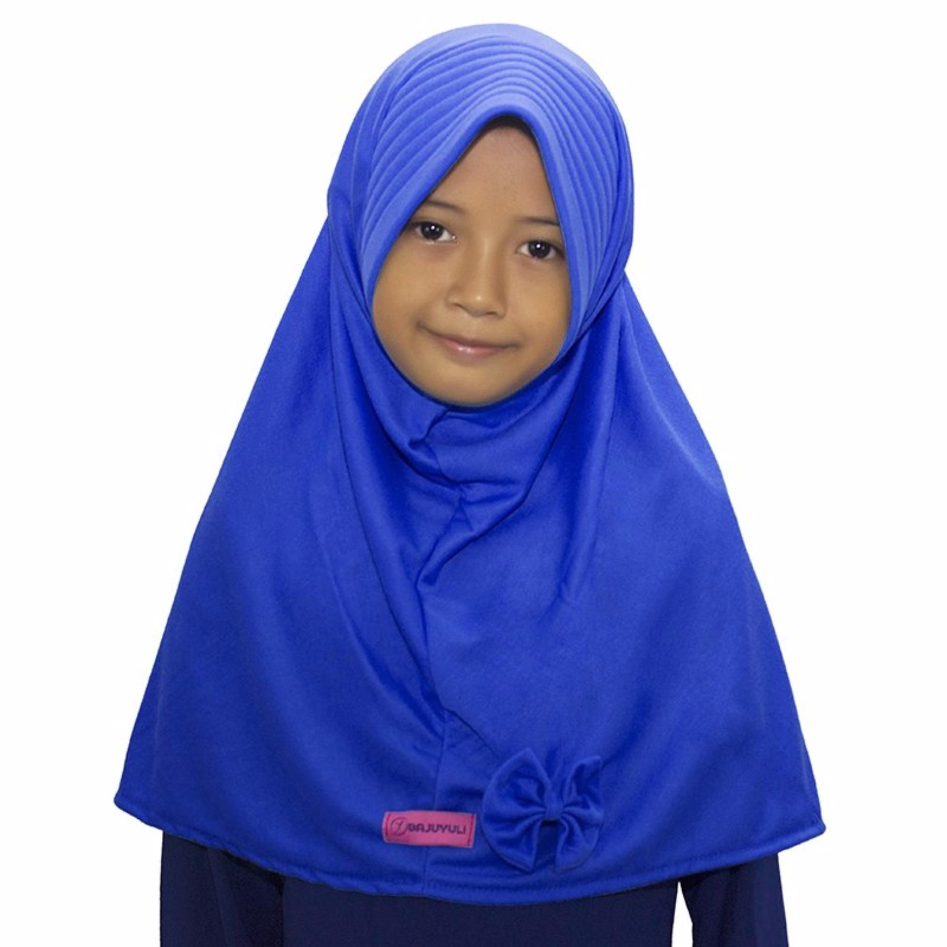 Bajuyuli - Kerudung Jilbab Anak Murah Polos Pita Cantik Biru Benhur