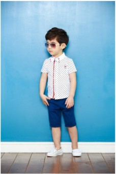 Gambar Baobao Korea Fashion Style anak laki laki kemeja (Kemeja putih + biru celana)
