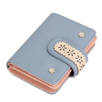 Baru Wanita Korea Pendek PU Kulit Kopling Dompet Renda Bunga Pemegang Kartu (biru Abu-abu) - International Mei 2018 - 2 Baru wanita Korea pendek PU kulit kopling dompet renda bunga pemegang kartu (biru abu-abu) - International - 2