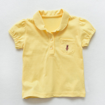 Gambar Bayi Perempuan Katun Kerah Lengan Pendek T shirt (Kuning) (Kuning)