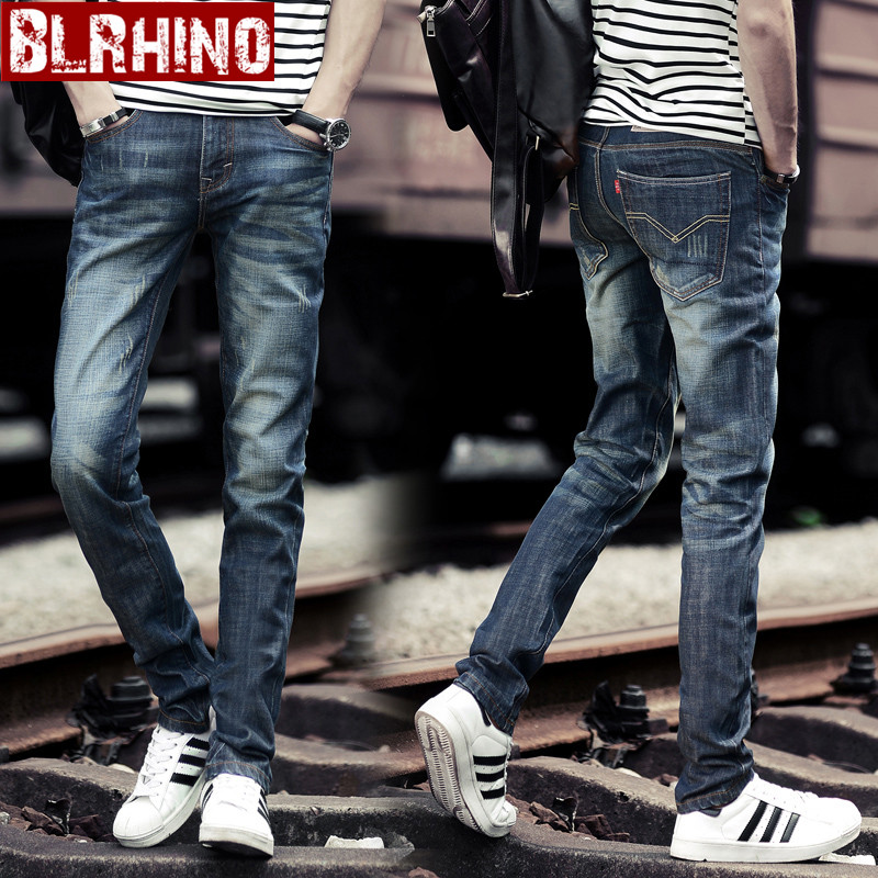 Beilexiniu musim gugur baru Slim lurus celana jeans (087 biru)
