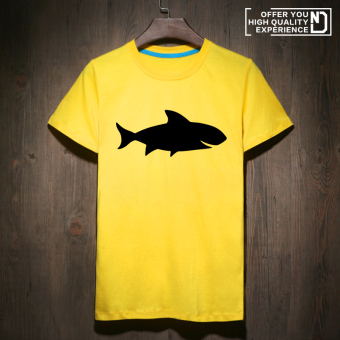 Gambar Besar hiu pria Jepang leher bulat lengan pendek t shirt cetak t shirt (Kuning hiu hitam CWB)