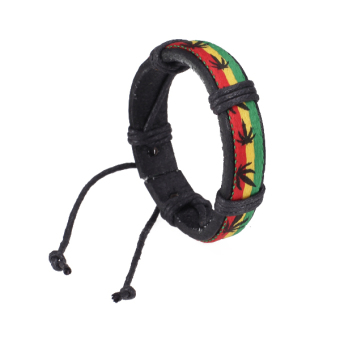 Gambar BolehDeals gelang kulit gelang Jamaika Reggae hip hop dengan gaya daun rami