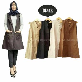 Gambar Cantik   Blouse Muslim Tunik Cardy Outer Rompi Lad   Black