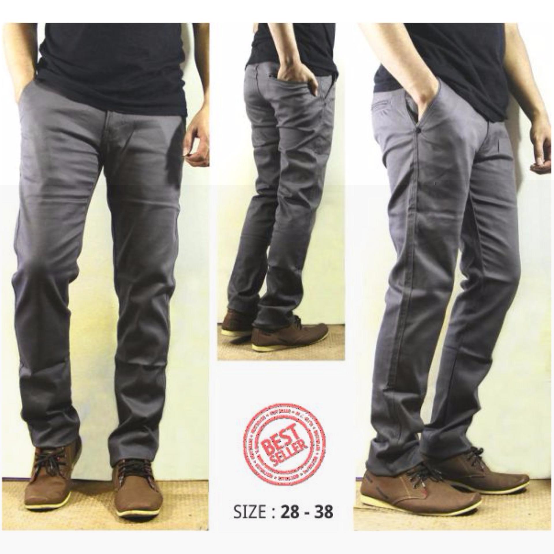 Celana Chino Pria Slimfit Bahan Melar dan Lembut - Dark Grey
