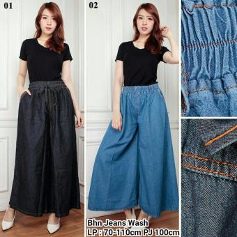 Gambar Celana jeans kulot panjang wanita jumbo long pant Jayden   biru