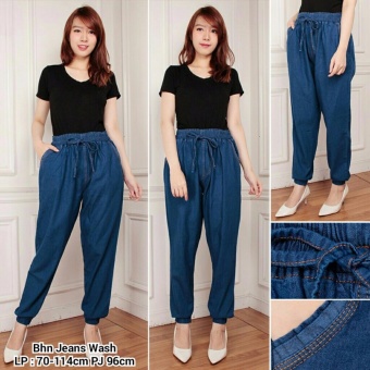 Gambar Celana joger panjang jeans wanita jumbo long pant Crina