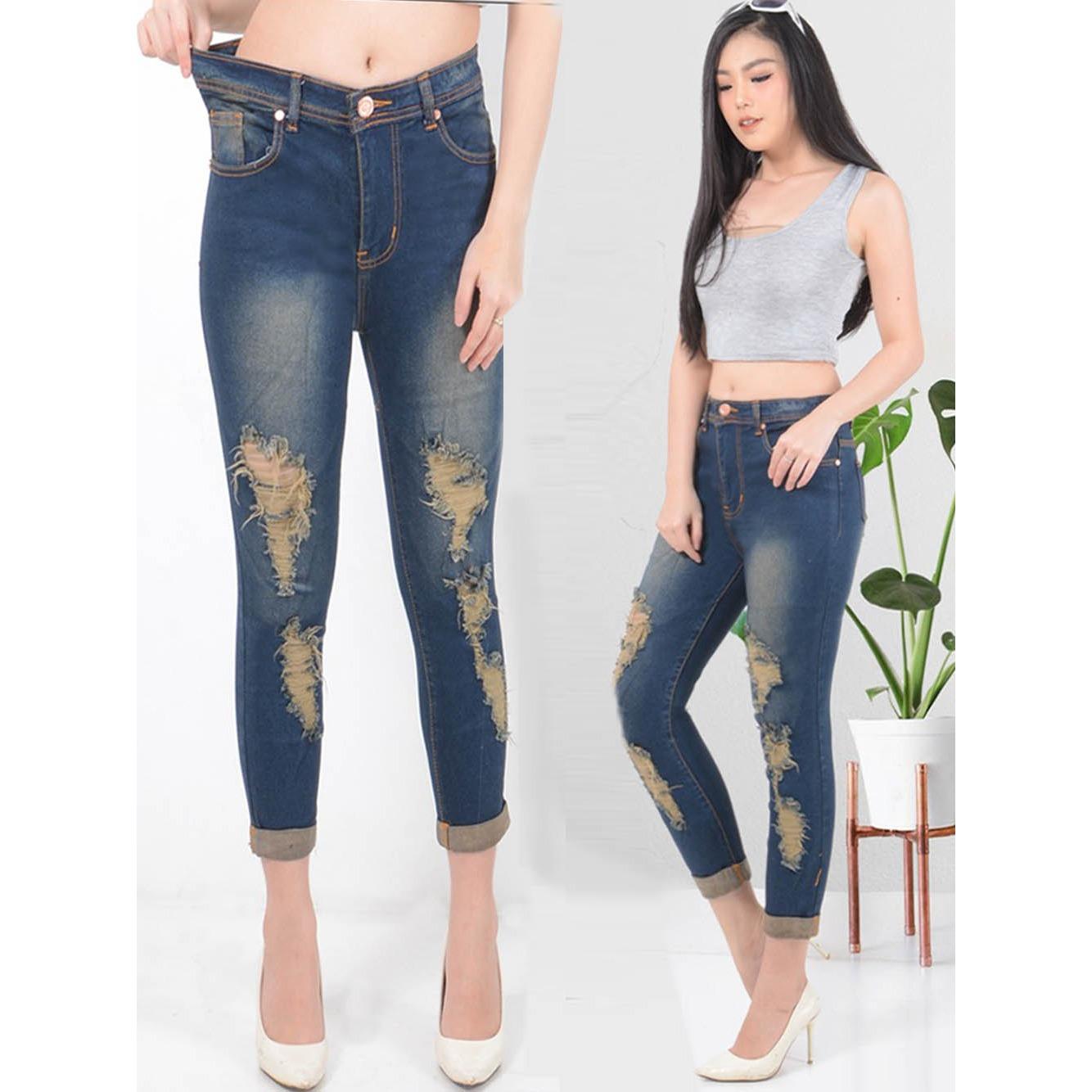 Celana Jumbo Jeans Wanita Sobek Midi Ancien Store Den1596 - 1599