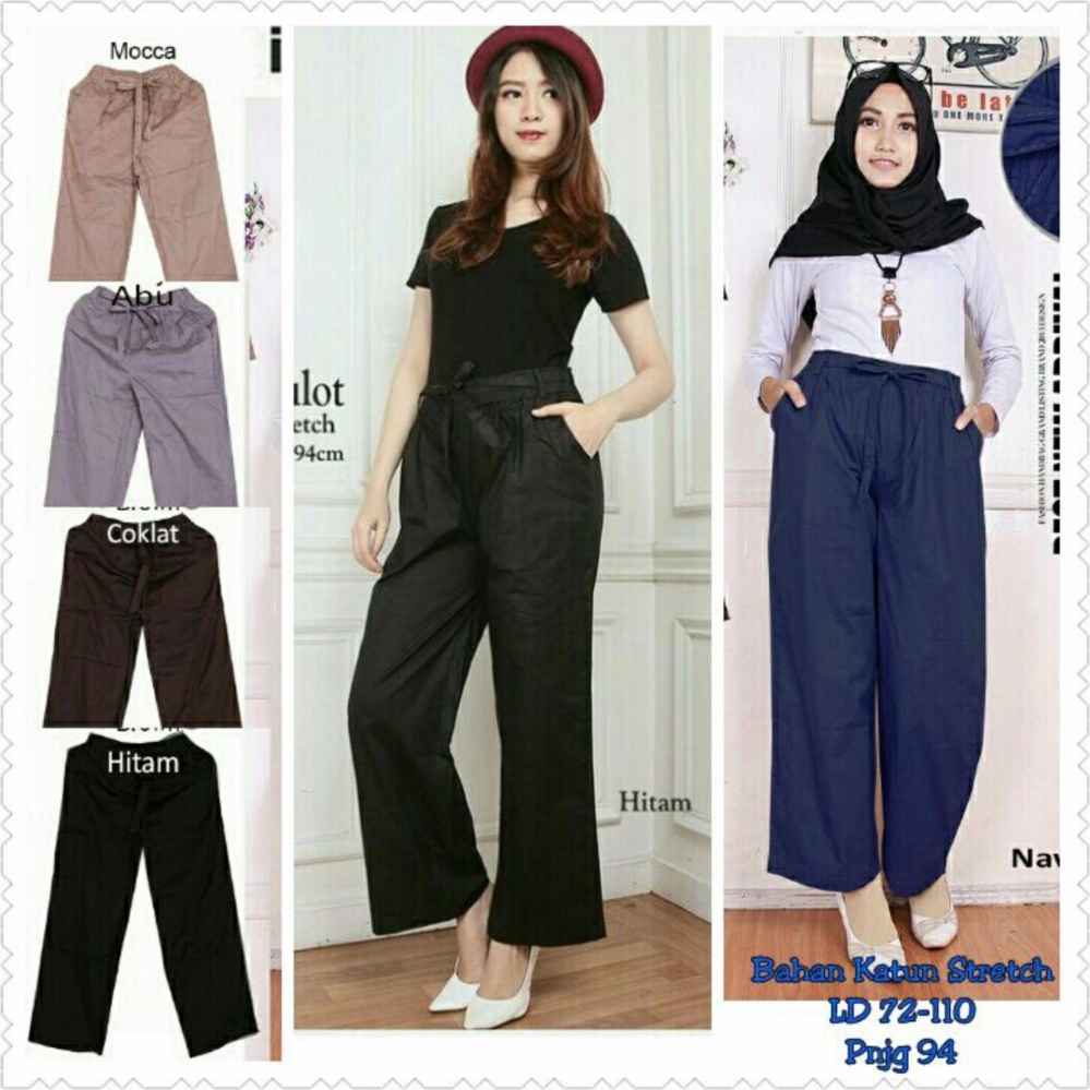  Celana Kulot Panjang Jumbo Wanita Long Pant Wenda Hitam 