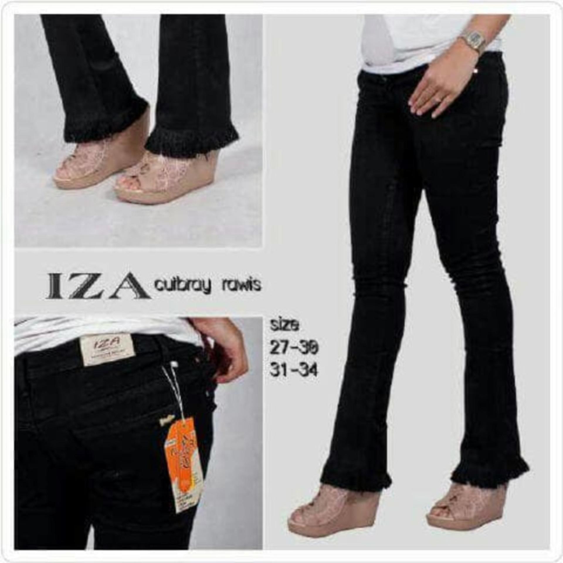 Celana Wanita Miss Hotty Fringe Cutbray  Biru Muda Jeans Rumbai Rawis