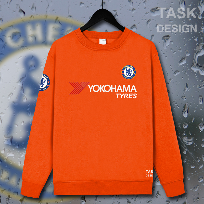 Chelsea Tambah Beludru Pria Lindung Nilai Jas Rumah Baju Bola (Leher Bulat Warna Jingga)