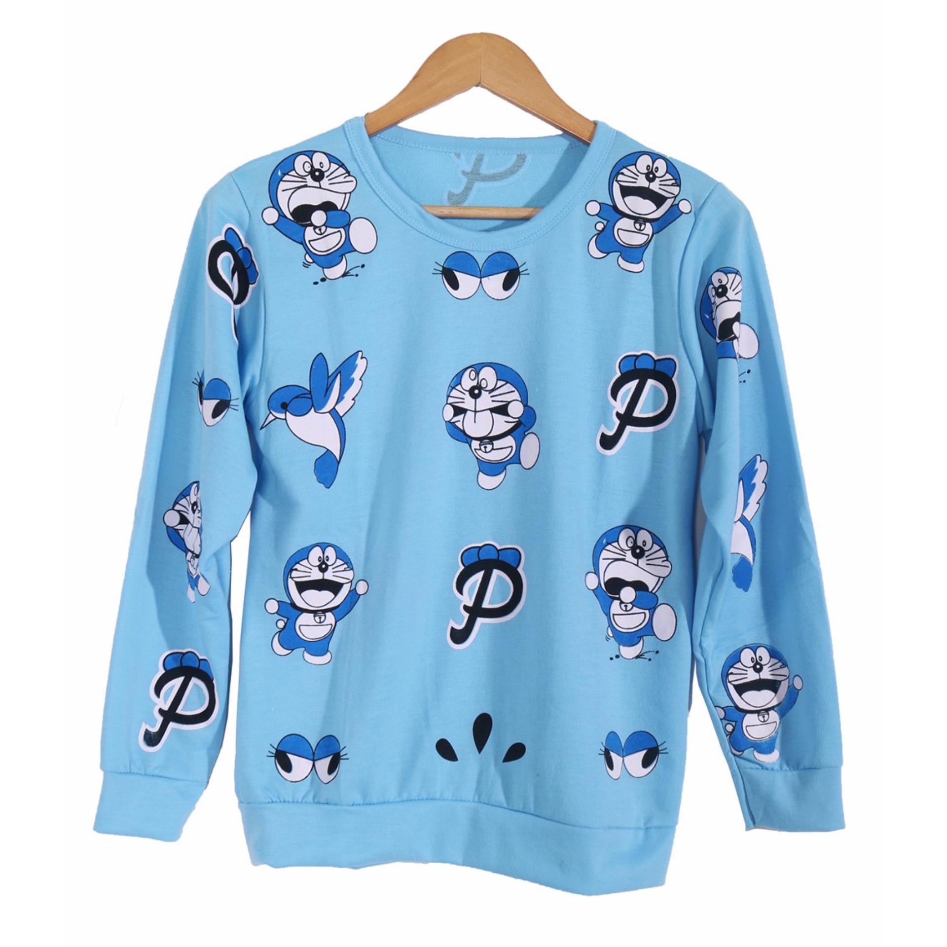 Cikitashop Kaos Cewe / Kaos Tumblr Tee Wanita / Kaos T-Shirt Wanita / Kaos Wanita Fashion / Atasan Wanita / Sweater jaket Doraemon 1 - Blue