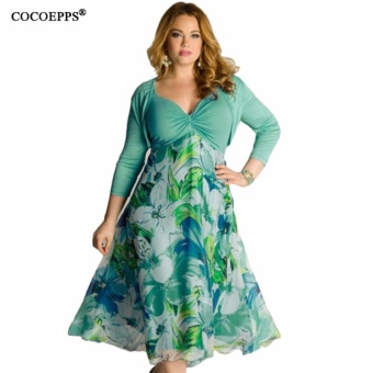 Gambar COCOEPPS Vintage Women Floral Print Dress 2017 5XL 6XL ElegantV Neck Large Big Size Vestidos Evening Bodycon Plus Size Dress  intl