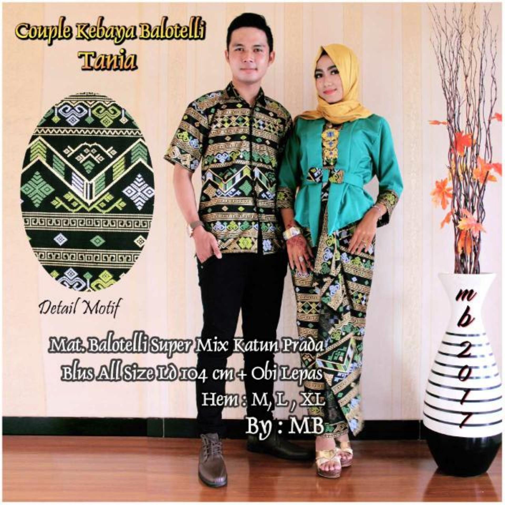 Cherry Kebaya Bali Set Kain Satin Bima Tepi Hijau Dan Atasan Brokat Couple Kebaya Balotelli Tania Tosca