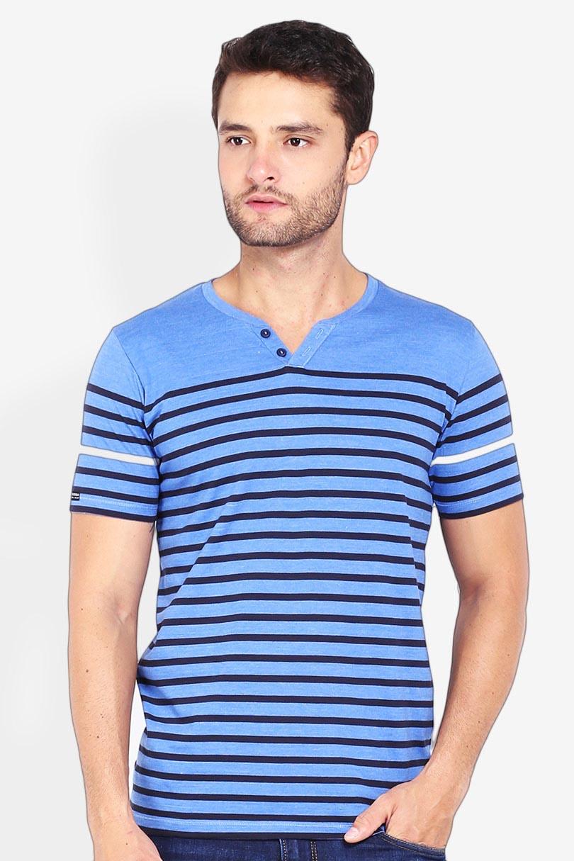 Cressida Pakaian Atasan Kasual Kaos T-Shirt Pria Cressida Tees Stripe Blue