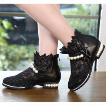 Gambar Cutevina   Fashion Girls Lace Shoes   Sepatu Boots Brokat Cewek   Hitam (LC17005)