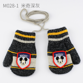 Gambar Disney kartun rajutan wol gadis Mittens sarung Anak sarung tangan (M028 1 Mickey abu abu gelap)