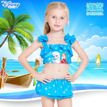 Gambar Disney Princess anak anak cepat kering baju renang (SPN20002A langit biru untuk mengirim berenang lap + topi renang + + kacamata)